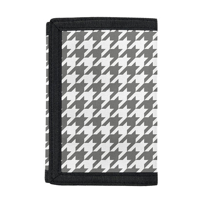 Grey And White Houndstooth Pattern Print Trifold Wallet