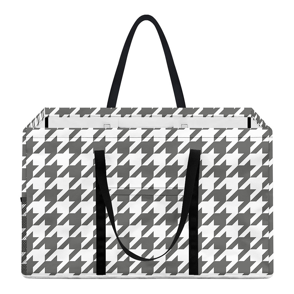 Grey And White Houndstooth Pattern Print Utility Tote Bag