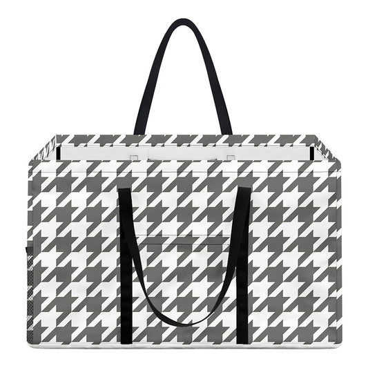 Grey And White Houndstooth Pattern Print Utility Tote Bag