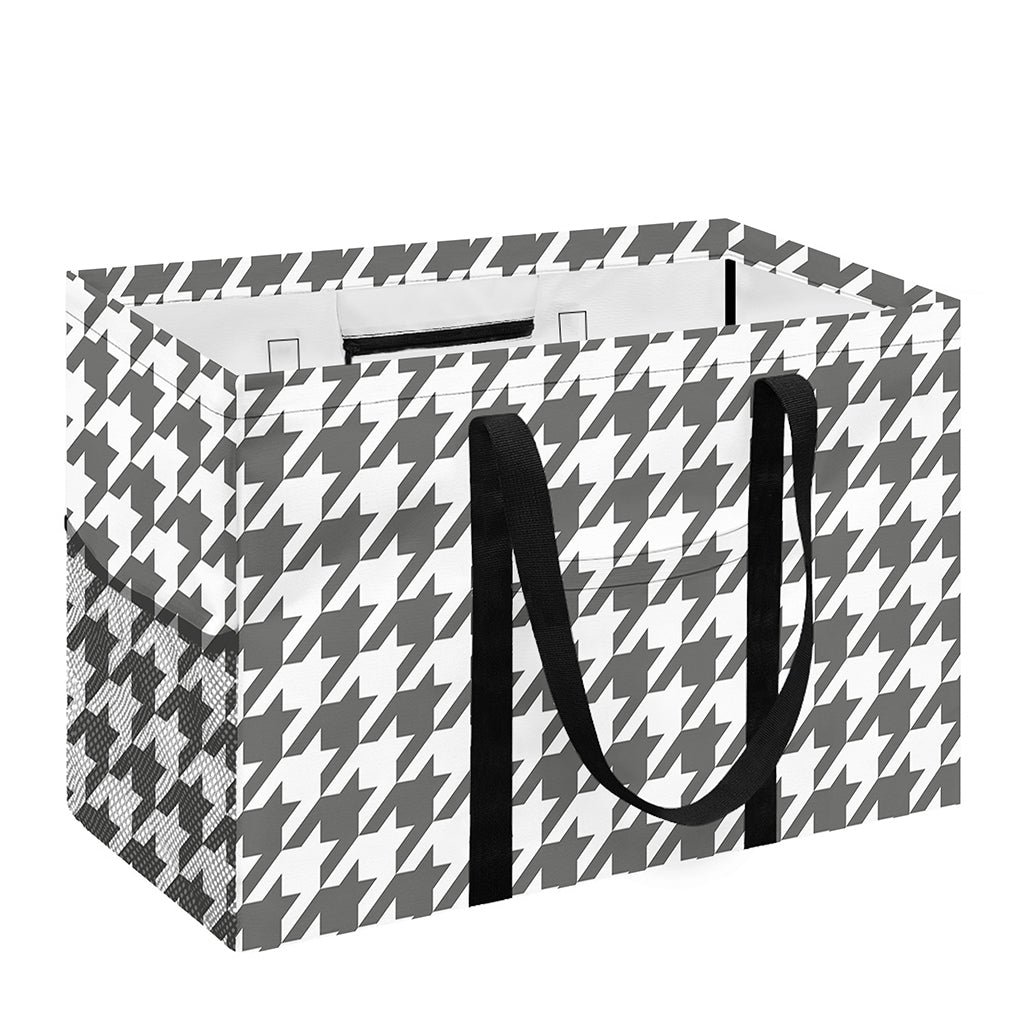 Grey And White Houndstooth Pattern Print Utility Tote Bag