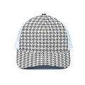 Grey And White Houndstooth Pattern Print White Mesh Trucker Hat