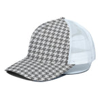 Grey And White Houndstooth Pattern Print White Mesh Trucker Cap