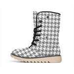 Grey And White Houndstooth Pattern Print Winter Boots