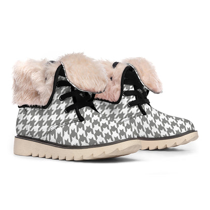 Grey And White Houndstooth Pattern Print Winter Boots