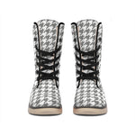 Grey And White Houndstooth Pattern Print Winter Boots