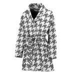 Grey And White Houndstooth Pattern Print Women's Bathrobe