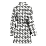 Grey And White Houndstooth Pattern Print Women's Bathrobe