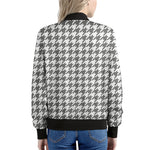 Grey And White Houndstooth Pattern Print Women's Bomber Jacket