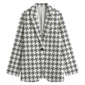 Grey And White Houndstooth Pattern Print Women's Cotton Blazer