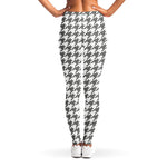 Grey And White Houndstooth Pattern Print Women's Leggings