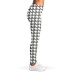 Grey And White Houndstooth Pattern Print Women's Leggings