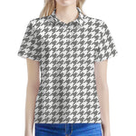 Grey And White Houndstooth Pattern Print Women's Polo Shirt
