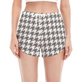 Grey And White Houndstooth Pattern Print Women's Split Running Shorts