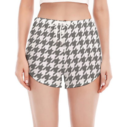 Grey And White Houndstooth Pattern Print Women's Split Running Shorts