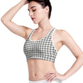 Grey And White Houndstooth Pattern Print Women's Sports Bra