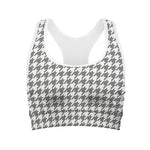 Grey And White Houndstooth Pattern Print Women's Sports Bra