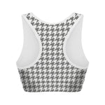 Grey And White Houndstooth Pattern Print Women's Sports Bra
