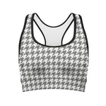 Grey And White Houndstooth Pattern Print Women's Sports Bra