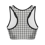 Grey And White Houndstooth Pattern Print Women's Sports Bra