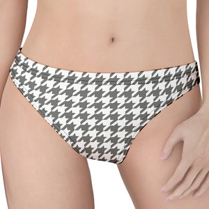 Grey And White Houndstooth Pattern Print Women's Thong