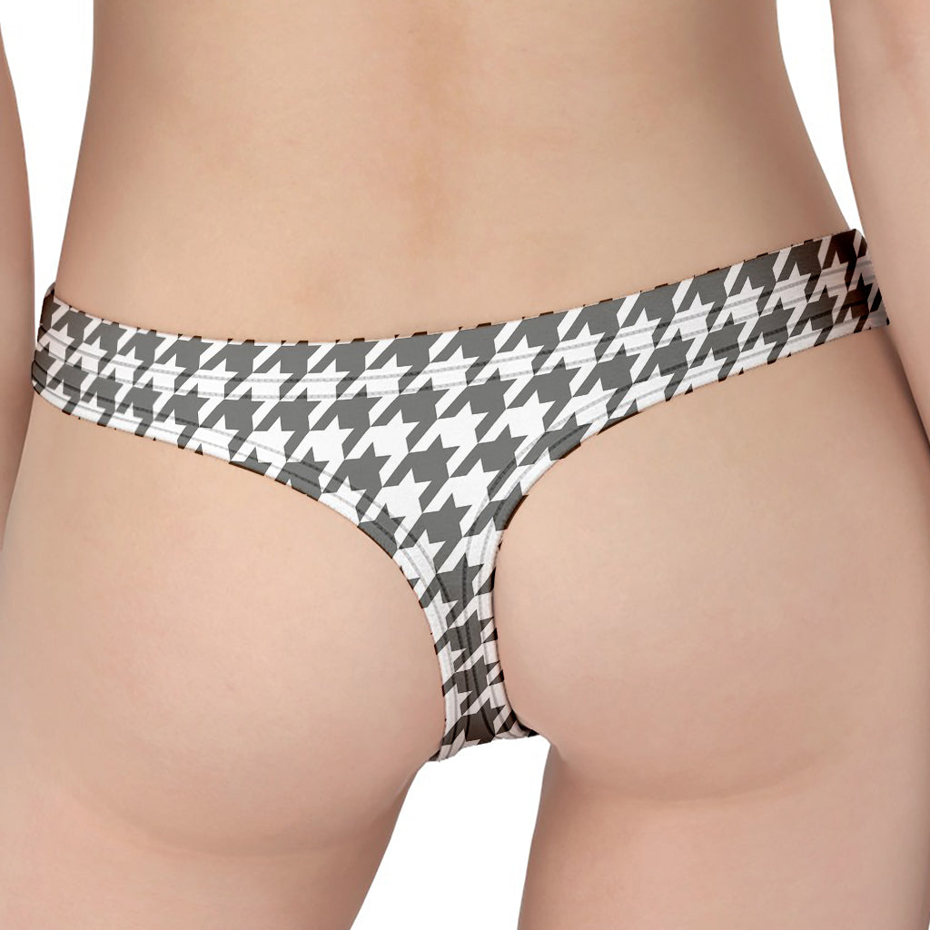 Grey And White Houndstooth Pattern Print Women's Thong