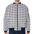 Grey And White Houndstooth Pattern Print Zip Sleeve Bomber Jacket