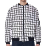 Grey And White Houndstooth Pattern Print Zip Sleeve Bomber Jacket