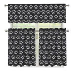 Grey And White Paw Knitted Pattern Print 3 Piece Kitchen Curtains