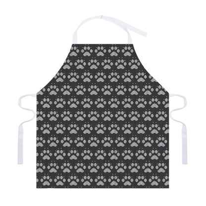 Grey And White Paw Knitted Pattern Print Adjustable Apron