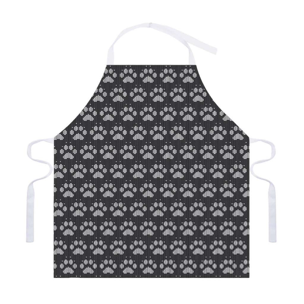 Grey And White Paw Knitted Pattern Print Adjustable Apron