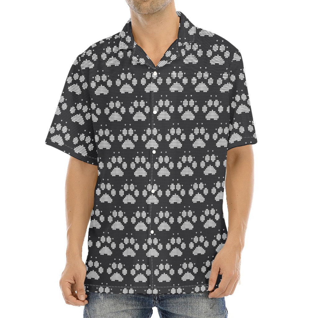 Grey And White Paw Knitted Pattern Print Aloha Shirt