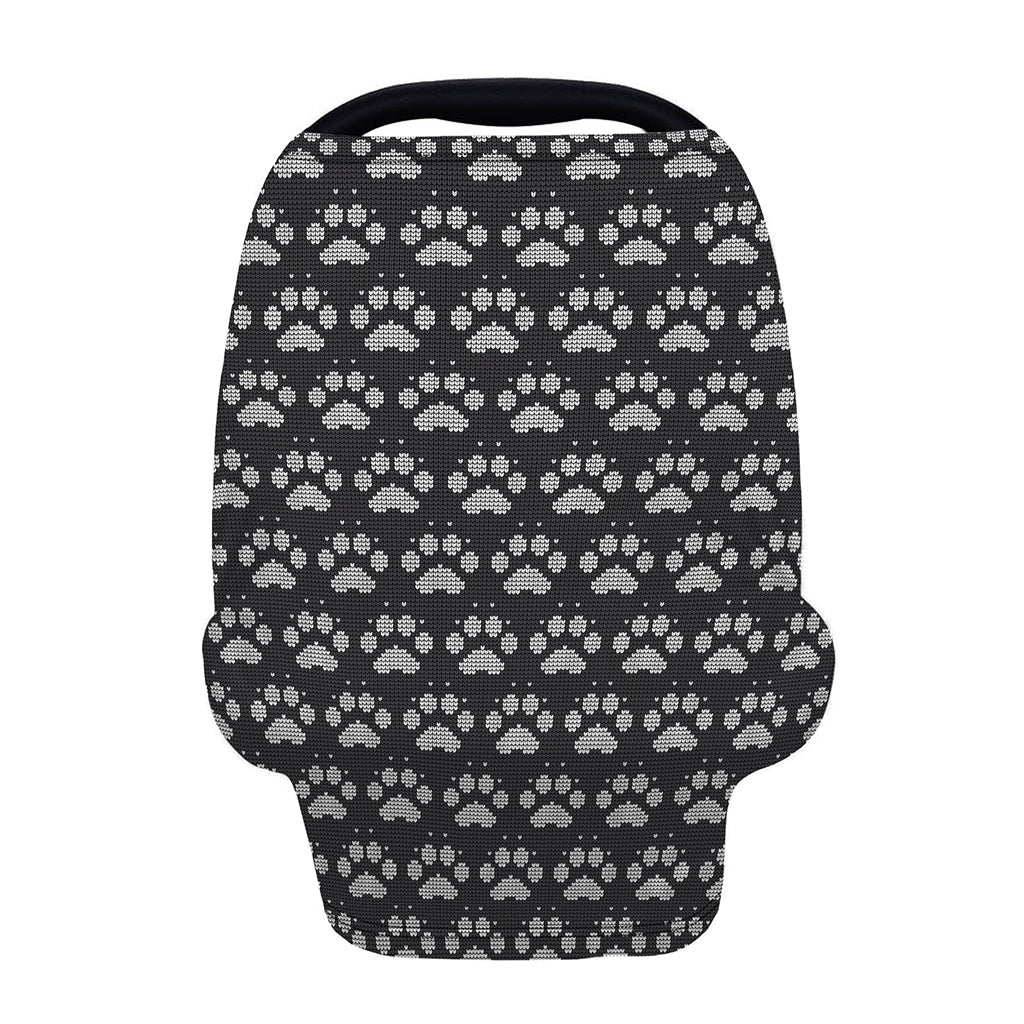 Grey And White Paw Knitted Pattern Print Baby Seat Cover