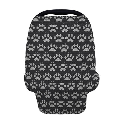 Grey And White Paw Knitted Pattern Print Baby Seat Cover
