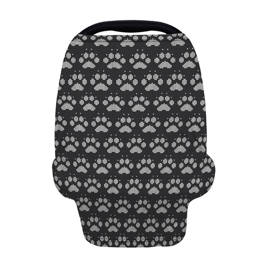Grey And White Paw Knitted Pattern Print Baby Seat Cover