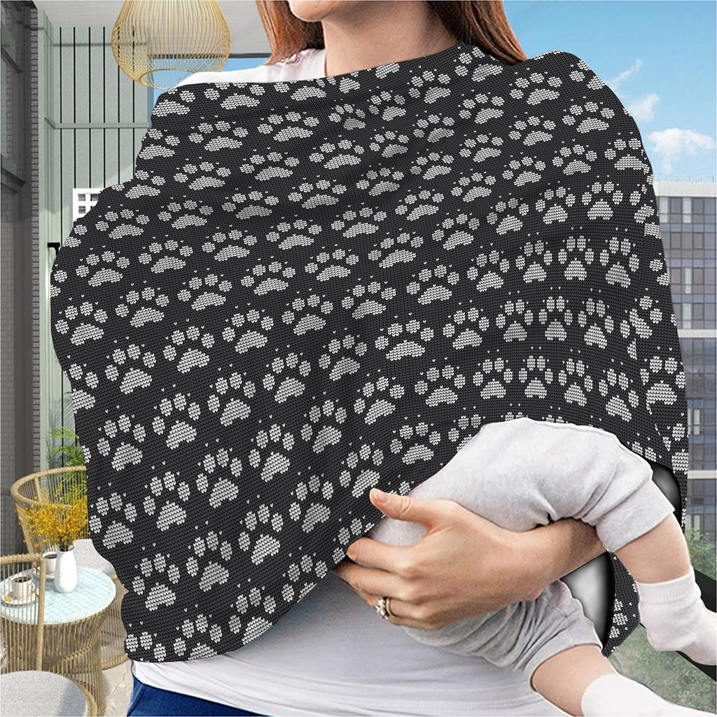 Grey And White Paw Knitted Pattern Print Baby Seat Cover
