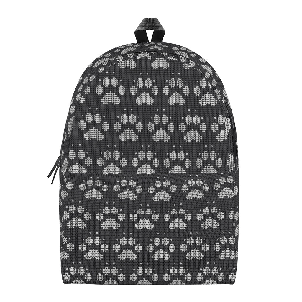 Grey And White Paw Knitted Pattern Print Backpack