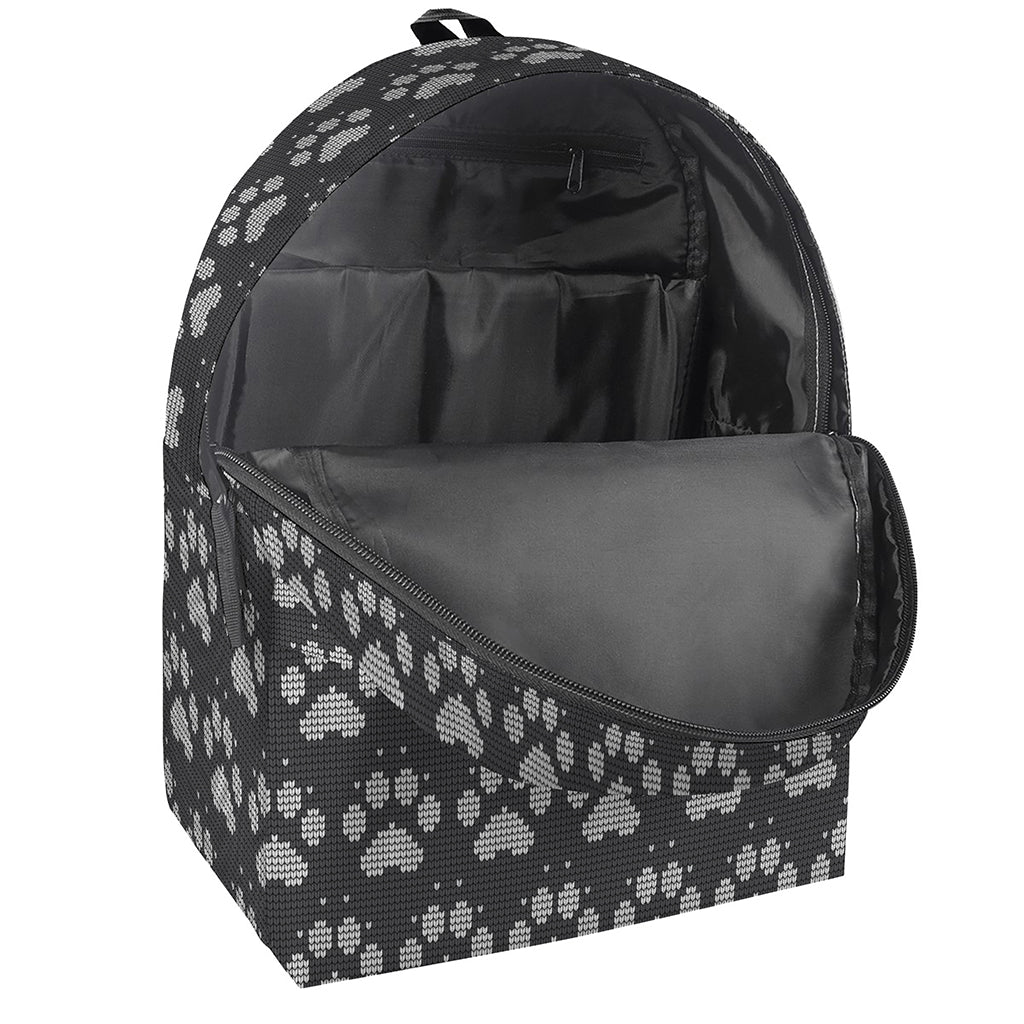 Grey And White Paw Knitted Pattern Print Backpack
