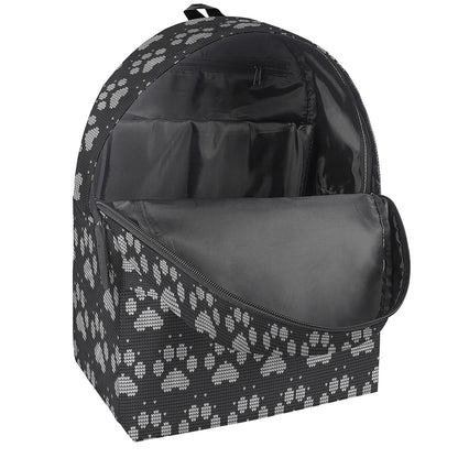 Grey And White Paw Knitted Pattern Print Backpack