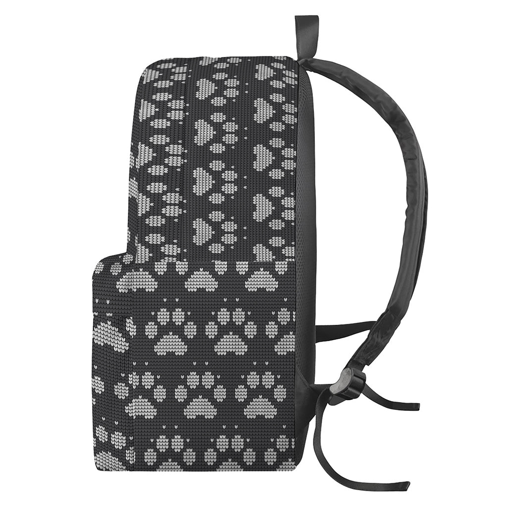 Grey And White Paw Knitted Pattern Print Backpack