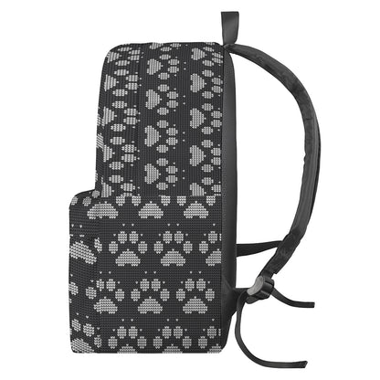 Grey And White Paw Knitted Pattern Print Backpack