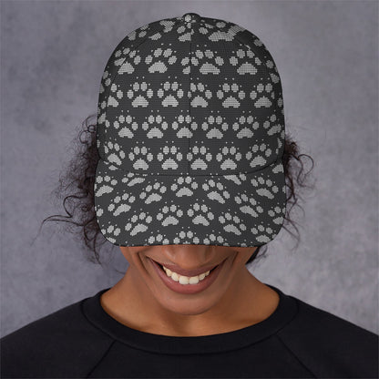 Grey And White Paw Knitted Pattern Print Baseball Cap