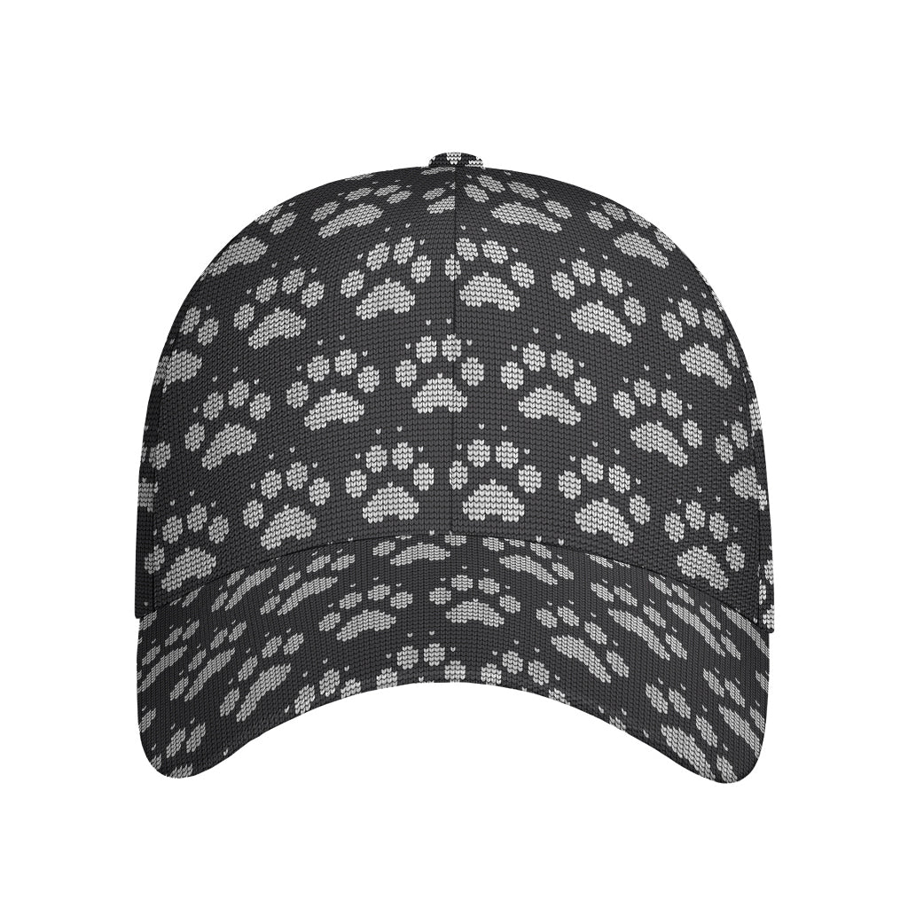Grey And White Paw Knitted Pattern Print Baseball Cap