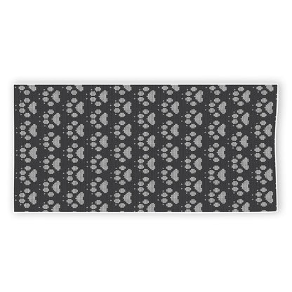 Grey And White Paw Knitted Pattern Print Beach Towel