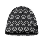 Grey And White Paw Knitted Pattern Print Beanie