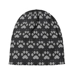 Grey And White Paw Knitted Pattern Print Beanie