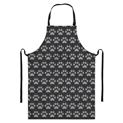 Grey And White Paw Knitted Pattern Print Bib Apron With Pocket