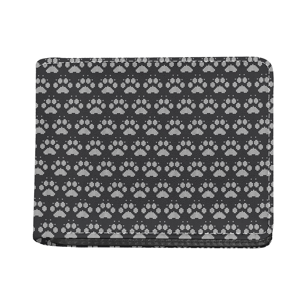 Grey And White Paw Knitted Pattern Print Bifold Wallet