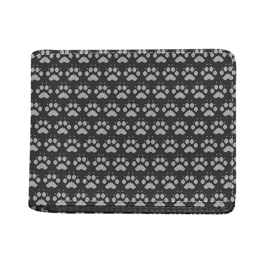 Grey And White Paw Knitted Pattern Print Bifold Wallet