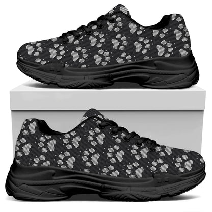 Grey And White Paw Knitted Pattern Print Black Chunky Shoes