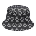 Grey And White Paw Knitted Pattern Print Bucket Hat